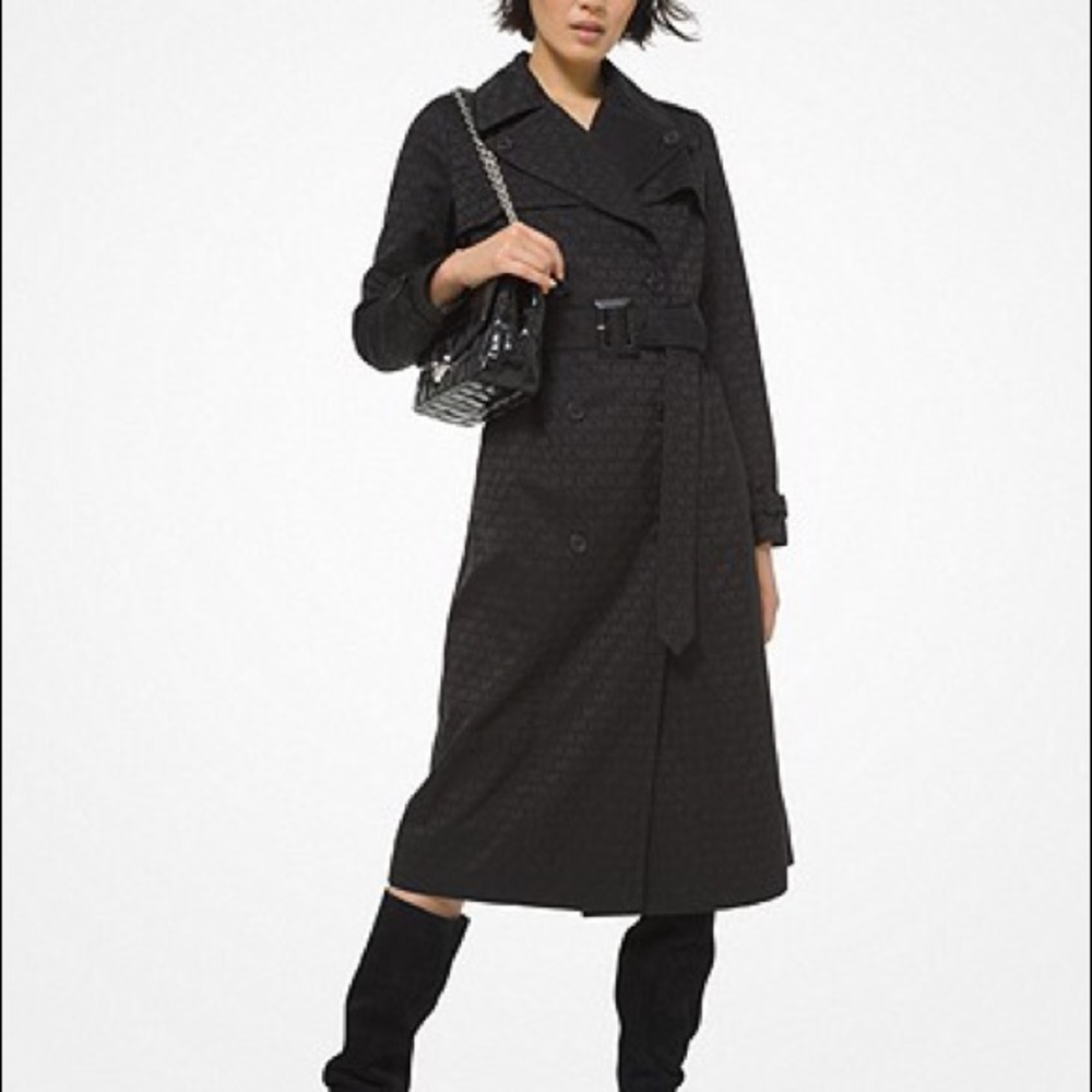 New Michael Kors Jacquard Exploded Logo Trench Coat 🖤